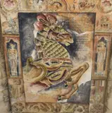 Age of Pageantry I' depicting an armoured rearing horse within classical architectural forms and vignettes by Sharon Whitehurst, mixed media, offered Oct 2025