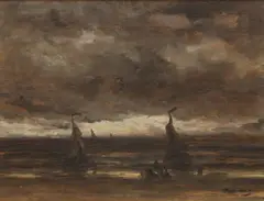 Fishing boats in stormy weather by Hendrik Willem Mesdag, oil on canvas, sold Jul 2026