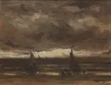 Fishing boats in stormy weather by Hendrik Willem Mesdag, oil on canvas, sold Jul 2026
