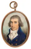 Portrait of a gentleman wearing a blue jacket and tied whit by Thomas Hazlehurst, watercolour, sold Jul 2026