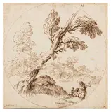 A resting shepherd and traveller in a wooded pastoral by Anton Domenico Gabbiani, ink, sold Jul 2026