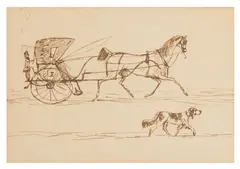Pony and trap by William Makepeace Thackeray, drawing, sold Jul 2026