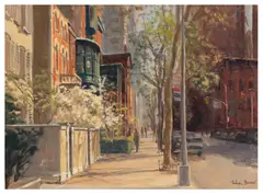 East 70th Street signed 'Julian Barrow' (lower right) oil on canvas Painted in November 1995Unframed: 30.5 x 40.6 cm by Julian Barrow, oil on canvas, sold Jun 2026