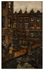 Street Corner signed 'Ruskin Spear' (lower right) oil on boardUnframed: 43.8 x 28 cm by Ruskin Spear, oil on board, sold Jun 2026