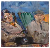 On deck chairs signed 'Ruskin Spear' (lower right) oil on boardUnframed: 24.1 x 24.5 cm by Ruskin Spear, oil on board, sold Jun 2026