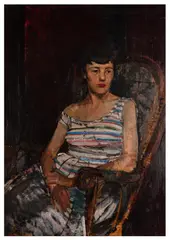Girl in a Striped Dress by Ruskin Spear, oil on board, sold Jun 2026