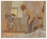 Nude, Dawn signed twice with initials 'BD' (lower left and beneath the mount); titled 'NUDE, DAWN' (on the backboard) pastelUnframed: 27.8 x 37.6 cm by Bernard Dunstan, oil, sold Jun 2026
