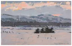 Winter landscape by Ken Howard, oil, sold Jun 2026