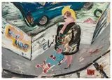 Woman and Child in Pushchair by Jock McFadyen, oil on board, sold Jun 2026