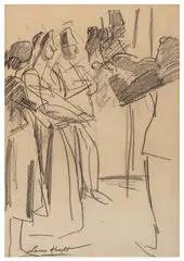 Violinist and Singers by Laura Knight, oil, sold Jun 2026