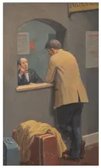 The Information Desk by Fermin Rocker, oil on canvas, sold Jun 2026
