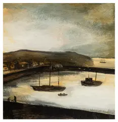 Watchet Harbour titled 'Watchet Harbour' (lower right) mixed media on boardUnframed: 25.4 x 22.8 cm by John Caple, mixed media on board, sold Jun 2026