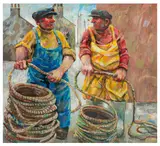Harbour Workers by Jonathan Robertson, oil on canvas, offered Jun 2026