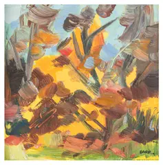 Autumn Beech Trees Study signed 'BARR' (lower right) oil on card Painted in 2002Unframed: 19.7 x 19.7 cm by Shona Barr, oil on card, sold Jun 2026