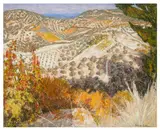 Landscape near Limni by Patrick Cullen, oil on board, sold Jun 2026