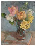 Roses on a Tile oil on boardUnframed: 25.4 x 17.7 cm by Frances Sinclair, oil on board, sold Jun 2026