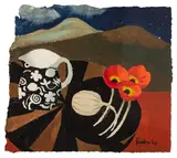 Still life with a painted jug by Mary Fedden, watercolour and gouacheUnframed, sold Jun 2026