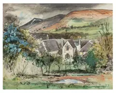 Welsh Landscape with White House by David Tindle, gouache, offered Jun 2026