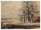 Sheep among the fields by Rowland Hilder, watercolour and pen, sold Jun 2026