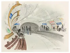 Platform at the Metro in Mabillon by David Gentleman, watercolor, sold Jun 2026