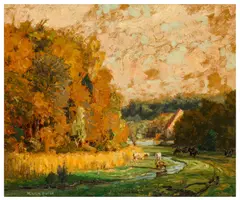 Pastoral scene by Hans Licht, oil on board, offered May 2026