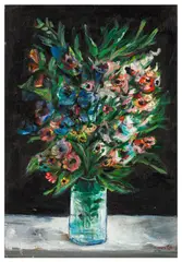 Flowers by Yosl Bergner, oil on canvas, sold May 2026