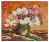 Still life signed 'Stefanescu' (lower right) oil on cardUnframed: 44 x 51 cm by George Ștefănescu, oil on card, sold May 2026