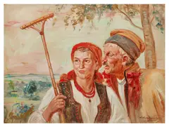 Returning from the fields by Wincenty Wodzinowski, oil on canvas, offered May 2026