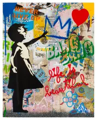 Balloon Girl by Thierry Guetta, mixed media on paper, sold May 2026