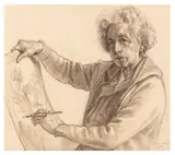 Self-portrait of the artist drawing herself by Engelien Reitsma-Valença, pencil on paper, sold May 2026