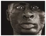 Tribal Marks no.1 signed and dated 'Babajide B Olatunji/'13' (lower right) charcoal and graphiteUnframed: 49.5 x 64.5 cm by Babajide Olatunji, charcoal and graphiteUnframed, sold May 2026