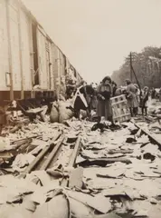 German Civilians Loot Abandoned Trains by Margaret Bourke-White, print, sold May 2026