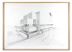 T-mart (building 2) by Hans Op de Beeck, Graphite on paper, offered Jan 2026