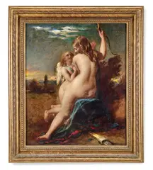 Venus disarming cupid by William Etty, Oil on panel, offered Jan 2026