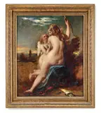 Venus disarming cupid by William Etty, Oil on panel, offered Jan 2026
