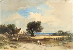 Figures before a cottage by John Varley, 1837, Watercolour, offered Jan 2026