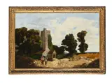 Figures and sheep outside a church in a landscape by William James Müller, Oil on canvas, offered Jan 2026