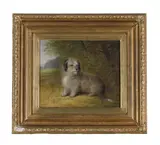 A terrier in a landscape by George Morley, Oil on canvas, offered Nov 2025