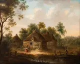 Cottage with figures in a landscape by George Smith, Oil on canvas, offered Nov 2025