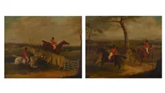 Over the fence; and on the scent by Henry Thomas Alken, Oil on canvas, a pair, offered Nov 2025