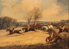The leamington steeplechase by Henry Thomas Alken, Oil on canvas, a set of four One signed, offered Nov 2025
