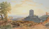 Sunset over a scottish landscape by William Leighton Leitch, Watercolour, offered Nov 2025