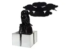 The byrds by Jim Lambie, 2005, Mixed media, black fibreglass, mirrored plinth, oil dips and owl shadow, offered Oct 2025