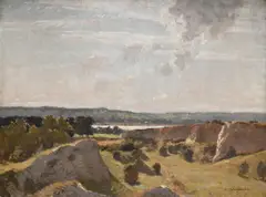 Vast landscape with river beyond by Algernon Talmage, Oil on canvas, offered Oct 2025