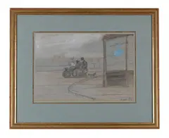 Sea front at brighton by Charles Conder, Pencil, blue wash with coloured chalk on brown paper watermarked 'OWP', offered Oct 2025