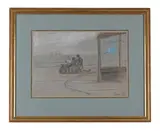 Sea front at brighton by Charles Conder, Pencil, blue wash with coloured chalk on brown paper watermarked 'OWP', offered Oct 2025