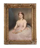 Portrait of a lady in a pink dress by Georg Hom, Oil on canvas, offered Aug 2025