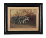 Cart horses by Corinna Modigliani, Oil on canvas laid to board, offered Aug 2025