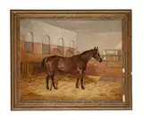 A bay horse in a stable by James Walsham Baldock, Oil on canvas, offered Aug 2025