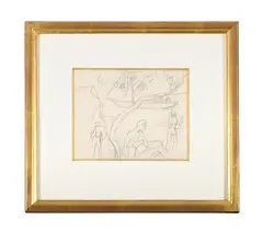 Cassis, on the beach, la garoupe by John Duncan Fergusson, 1913, Pencil, offered Aug 2025